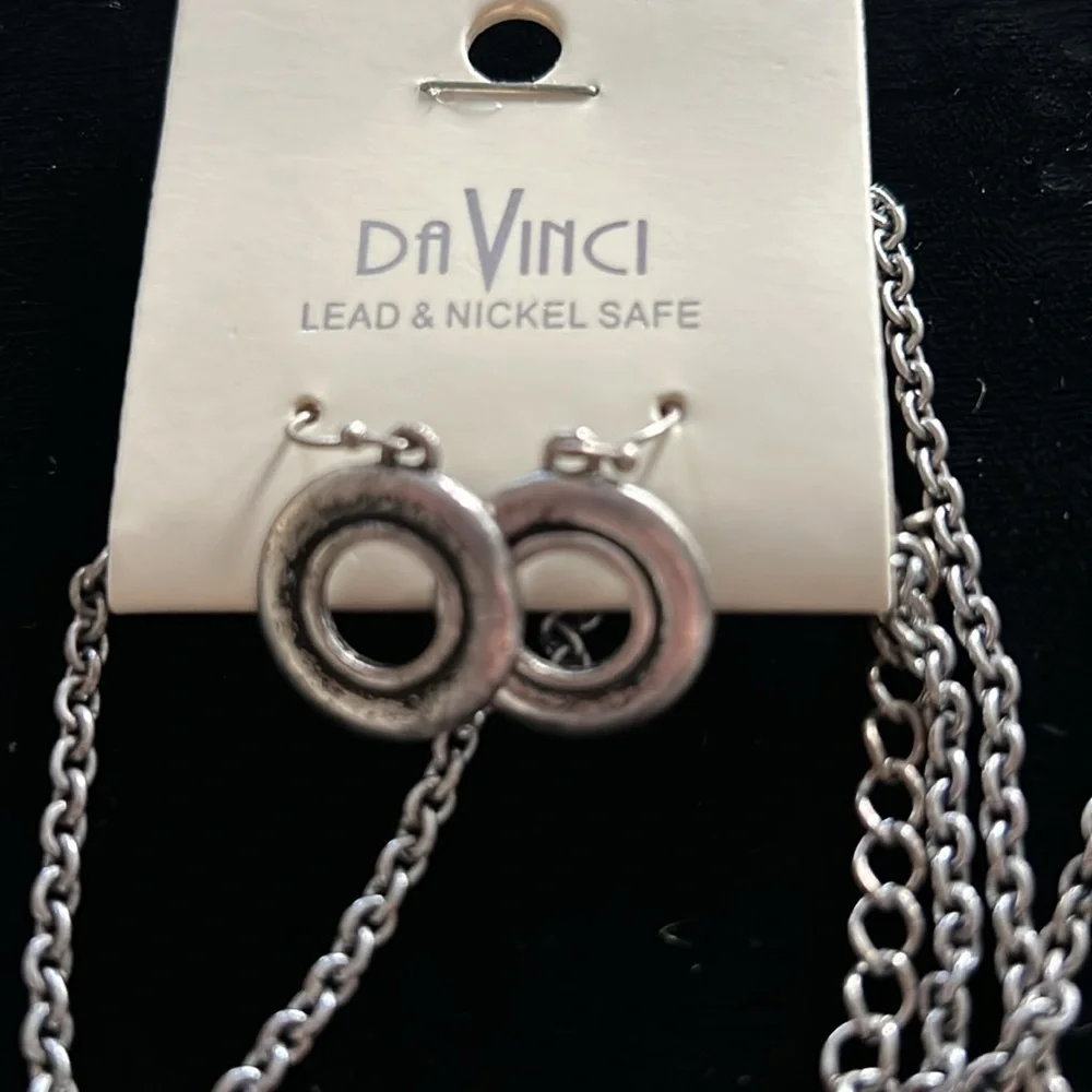 Da Vinci Circles Necklace Earring Set Silver Modern Circles Lead Nickel Free
